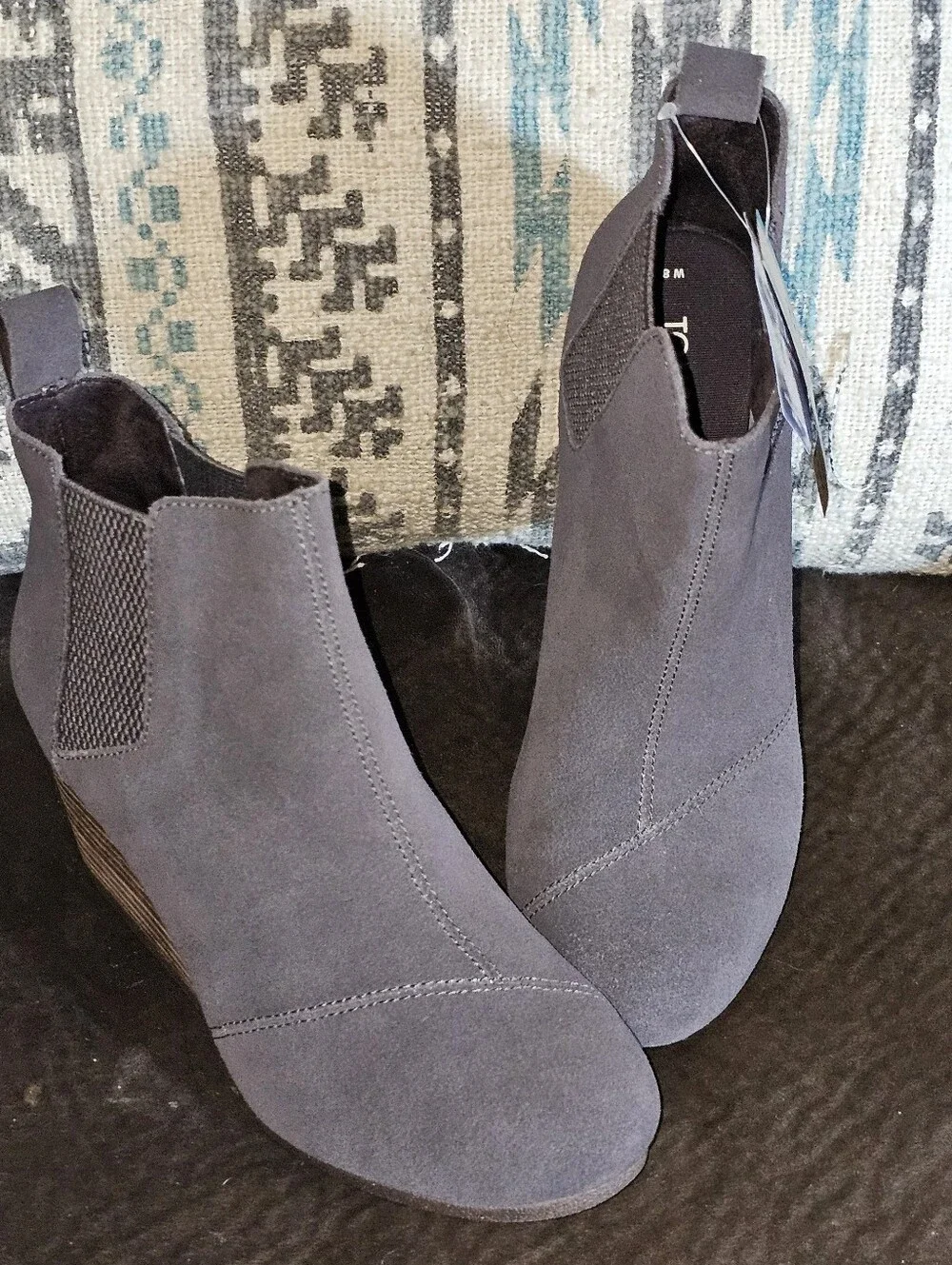 Toms Kayley Pavement Suede Grey Wedge Ankle Boots Ortholite Sz 8
